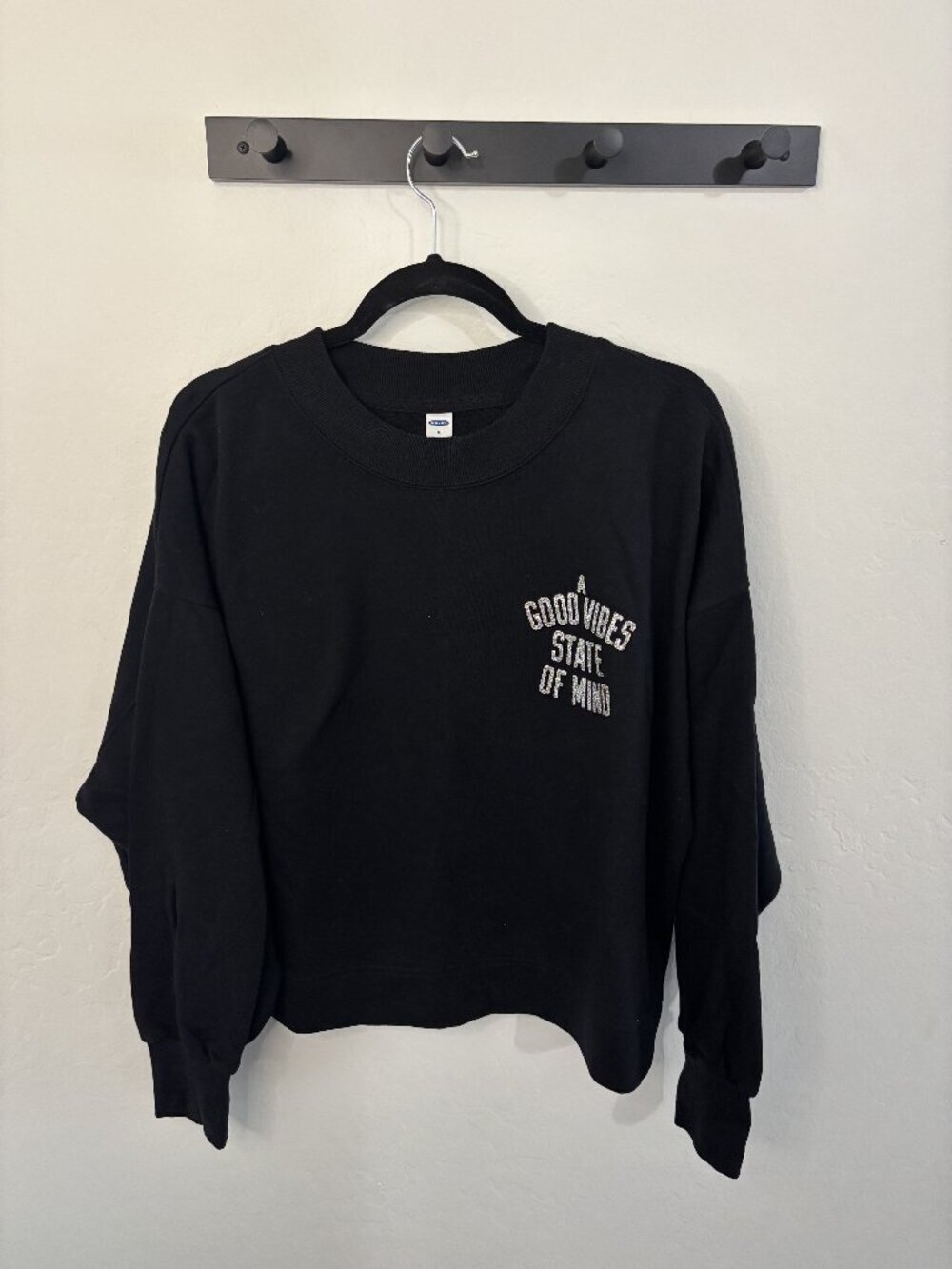 Old Navy Black "Good Vibes State of Mind" Graphic Crewneck Sweatshirt | Size XL